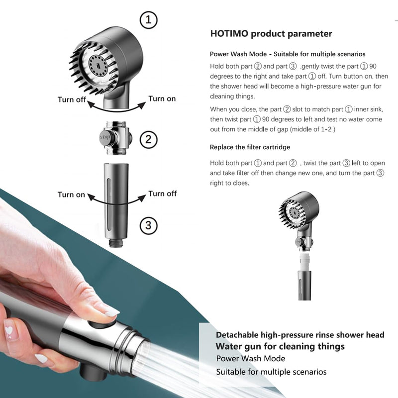 Filtered Shower Head with Handheld - High Pressure 3 Spray Modes Showerhead with Filters, 12 Replaceable Water Softener Filters for Hard Water | Ion Shower Head with 75" Anti-Burst Hose Gray