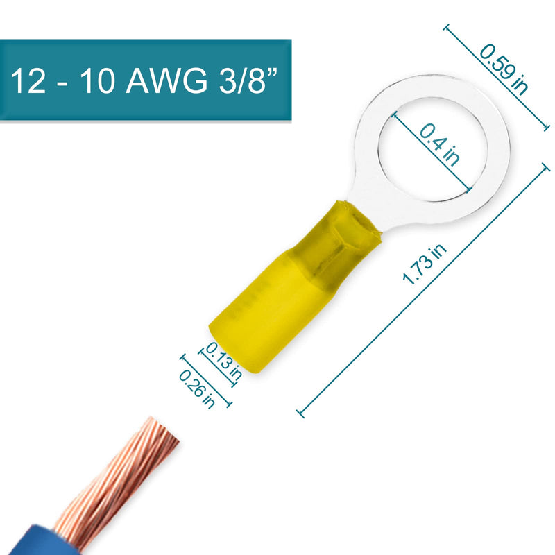 [Australia - AusPower] - 60 PCS Heat Shrink Wire Connectors, 12-10 AWG Ring Terminals, 12-10 Gauge 3/8" Stud(M10) Automotive Marine Ring Connectors by Housun 12-10AWG-3/8"(M10) 60PCS 