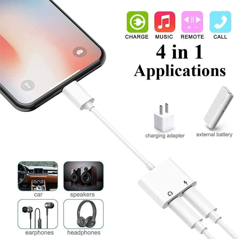 [Australia - AusPower] - [Apple MFi Certified] 2PACK iPhone Lightning to 2 Lightning Adapter, Dual Lightning AUX + Charger Adapter Dongle Cable Splitter Compatible with iPhone 12/11/SE/X/XR/XS/8/7/6 Support Call + Charging White 