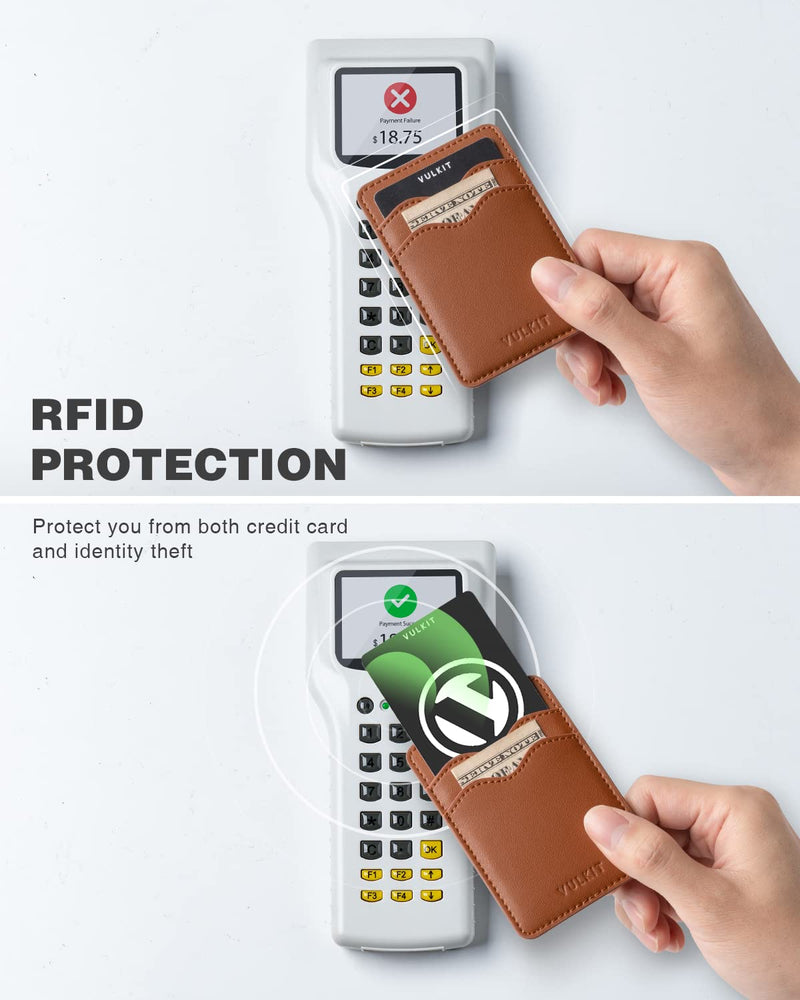 [Australia - AusPower] - VULKIT Phone Card Holder Slim Leather Adhesive Pocket RFID Blocking Credit Card Sleeves Sticker for Back of Smartphone(Brown) Brown 