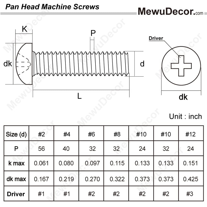 [Australia - AusPower] - 8-32 x 1/2" (1/4" to 3" Available) Pan Head Machine Screws, Full Thread, 304 Stainless Steel 18-8, Pack of 100 8-32 x 1/2" 