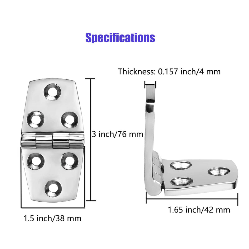 Boat Hatch Hinges, Marine Hinges Stainless Steel, 3 inch x 1.5 inch (76 x 38mm), No Noise, Heavy Duty 316 Stainless Steel with Screws (6 PCS) 3 x 1.5 inch(6 PCS)