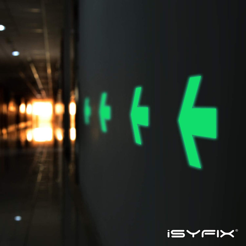 iSYFIX Glow in the Dark Arrow Stickers - 30 Pack, 4x3 Inch - Premium Self-Adhesive Photoluminescent Vinyl, Safety Sticker, Perfect to mark Stairs, Exits, Steps, Garages, Home, Office, Switches & Walls