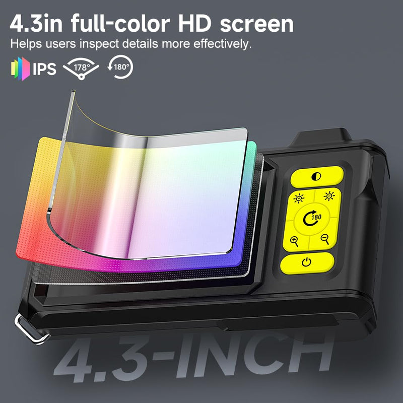 [Australia - AusPower] - Borescope Camera with Light, 1080P HD Endoscope with 8 Adjustable LEDs, 4.3" Inspection Camera with 16.4ft Semi-Rigid Cable, 8mm IP67 Waterproof Lens-Father's Day Gift&Cool Gadgets for Men Single Lens 