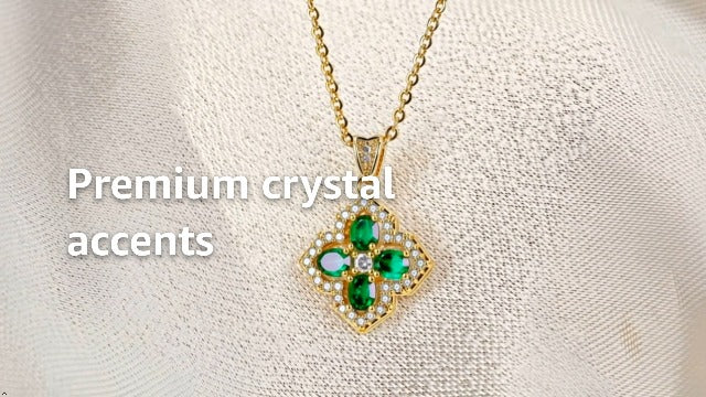 VONSSY Four Leaf Clover Necklace Earrings Shamrock Irish ST Patricks Jewelry Set Gift Green Emerald Zircon Crystal Stud 18k Gold Plated Chain Saint Pendant for Woman Wife Girlfriend ER-Gold