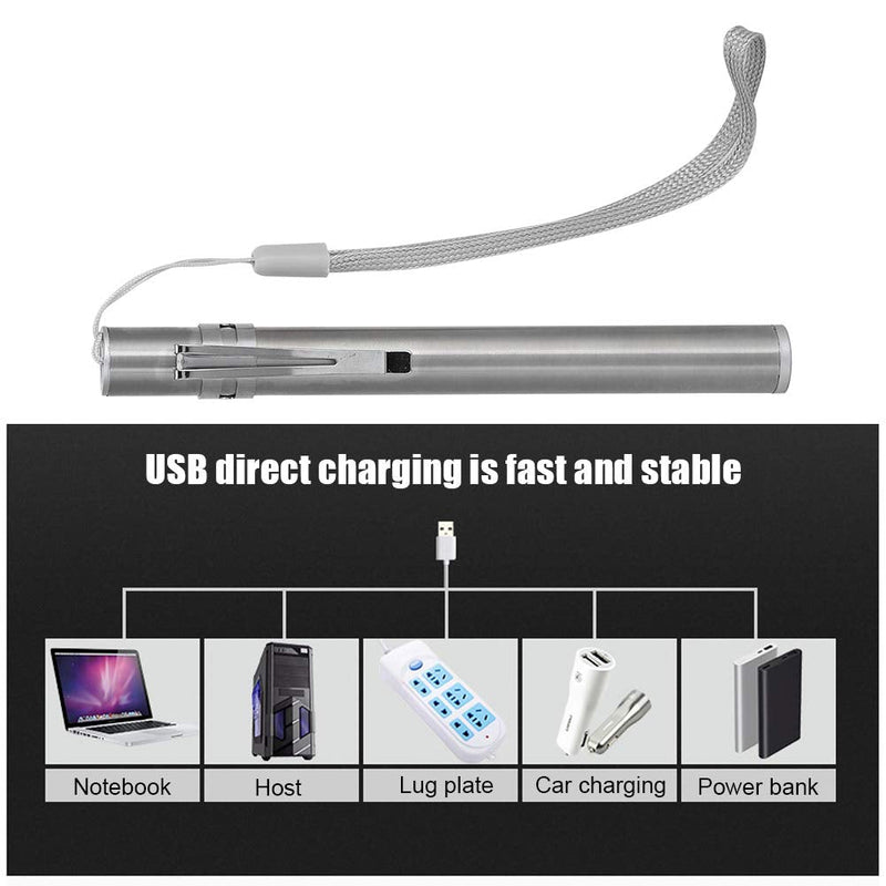 [Australia - AusPower] - Fafeicy LED USB Penlight Mini Diagnostic Medical Pen Light, Stainless Steel Rechargeable Pen Light with Pocket Clip + USB Cable for Mechanic 