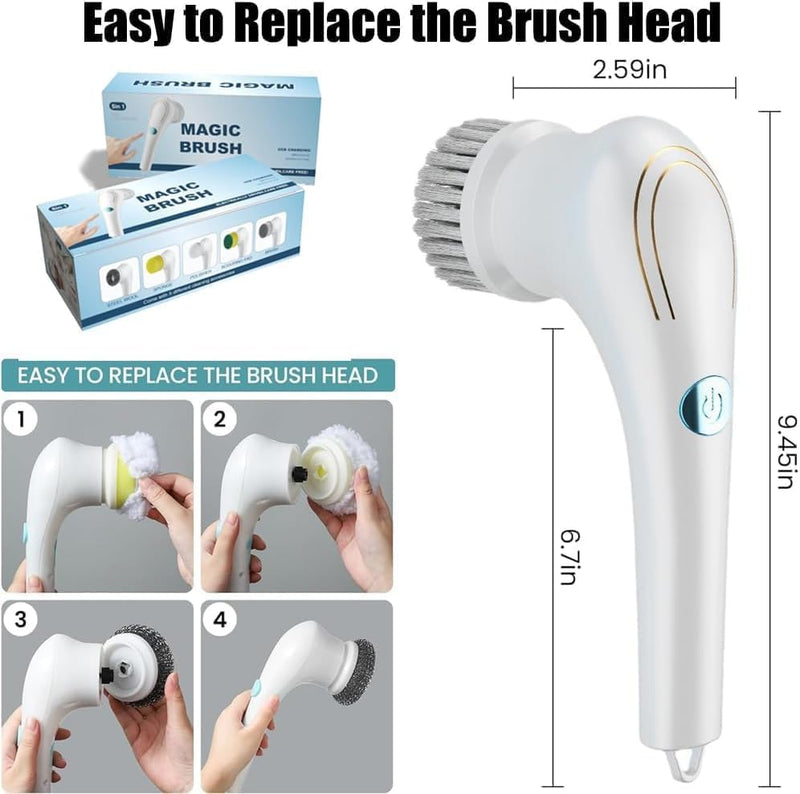 OBEST Electric Spin Scrubber, Cordless Rechargeable Handheld Cleaning Brush with 5 Replaceable Brush Heads, Power Scrubber Mop for Kitchen Bathtub Window Sink Shoes
