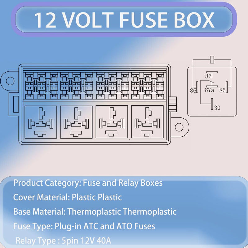 TIERXIALY Relay Fuse Block with terminals and Relays Slots car Fuse Relay Box Universal Circuit Control Controller12V-24V On/Off Switch Panel for Car SUV Truck (4Relays 12Fuses & Terminals) 4Relays 12Fuses & Terminals