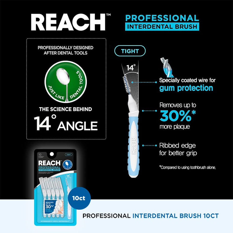 [Australia - AusPower] - Reach Interdental Brush Cleaners, Tight, 10 Count, Sensitive Gum Protection, Plaque Remover, Brushes Between Teeth & Braces, Dental Toothbrushes, Oral Care, for Adults & Kids 1 Count (Pack of 10) 