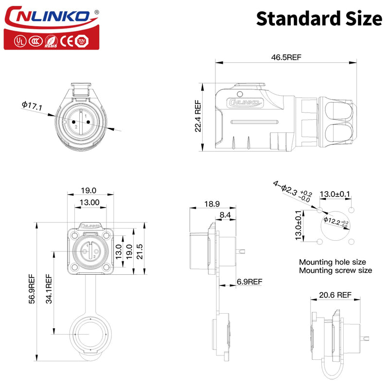 [Australia - AusPower] - CNLINKO M12 Waterproof Connector PBT Plastic DC 12V Cable Panel Mount for AV System (2 Pin) 2pin 