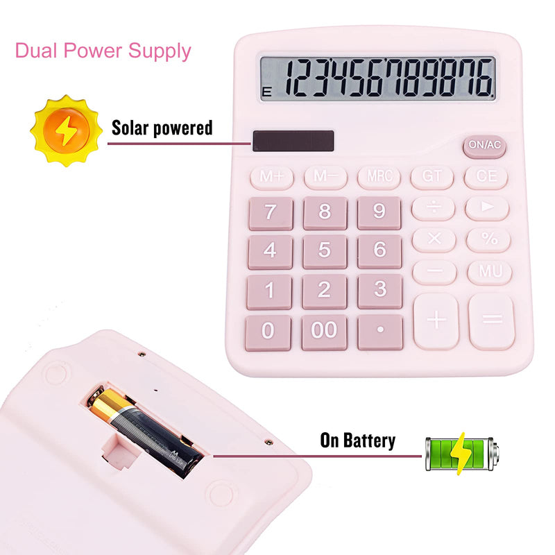 [Australia - AusPower] - Cute Pink Desktop Calculator with Big Buttons, Dual Power Source, Solar and Battery, Large Display Screen - Perfect for Office, Teachers, and Students (Pink) 