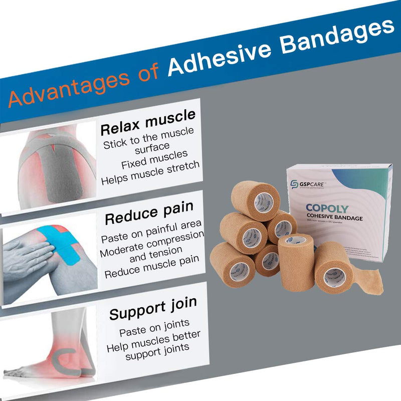 [Australia - AusPower] - Self Adhesive Wrap Cohesive Wrap Bandages 6 Count 3" x 5 Yards, Medical Tape, Adhesive Flexible Breathable First Aid Non Woven Rolls, Stretch Athletic, Ankle Sprains & Swelling, Sport Beige 6 Count (Pack of 1) 