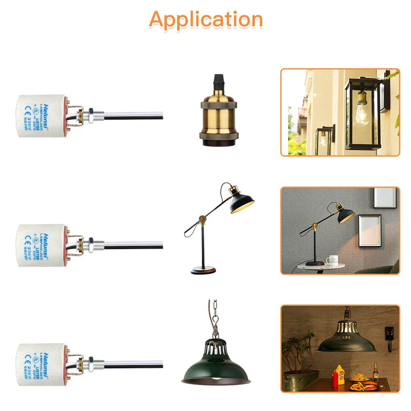 [Australia - AusPower] - E26 E27 Ceramic Light Socket, Helunsi Medium Base Porcelain Lamp Holder, Ceramic Light Bulb Socket with 12" Wire Lead, Medium Base Lampholder for Incandescent Led Light Bulbs Replacement (Pack of 4) Conventional Ceramic 