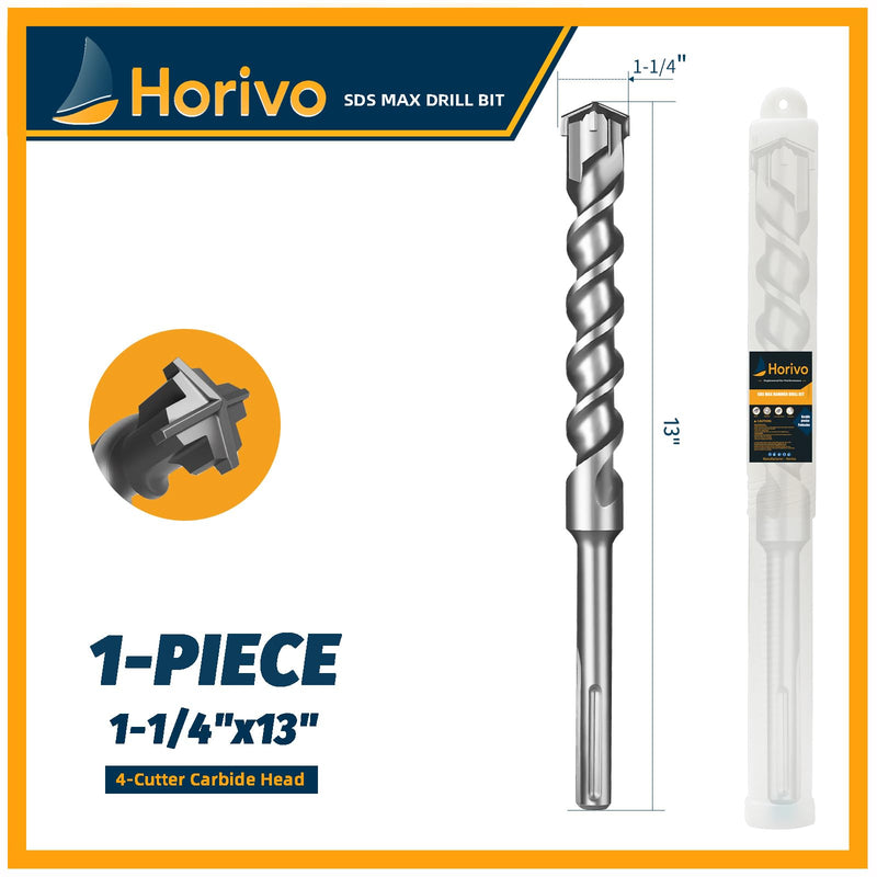 1-1/4" x 13" (340mm) SDS Max Concrete Drill Bit, 4-Cutter Cross-Head Heavy-Duty Masonry Bit with Extended Length Design for Deep Drilling, Upgraded Tempered for Stone & Brick 1-1/4" x 13" (340mm)