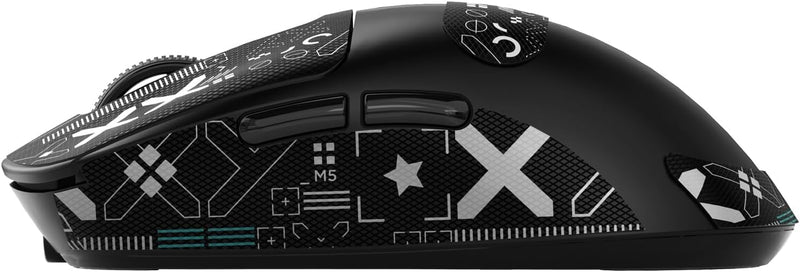 Mouse Anti Slip Grip Tape, Pre-Cut Universal Griptape for Superlight Wireless Gaming Mouse Skins, Sweat Resistant, Elastics Refined Side Grips, Easy to Apply, Ultra-thin 0.5mm (0.02in) - Black Black & White
