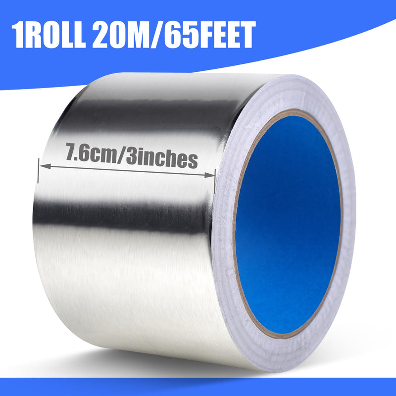 Romeda Aluminum Foil Tape, 3 inch x 65 Feet (3.9 mil), Insulation Adhesive Metal High Temperature Heavy Duty HVAC Tape, Silver for Ductwork, Dryer Vent, HVAC 3 inch x 65Ft