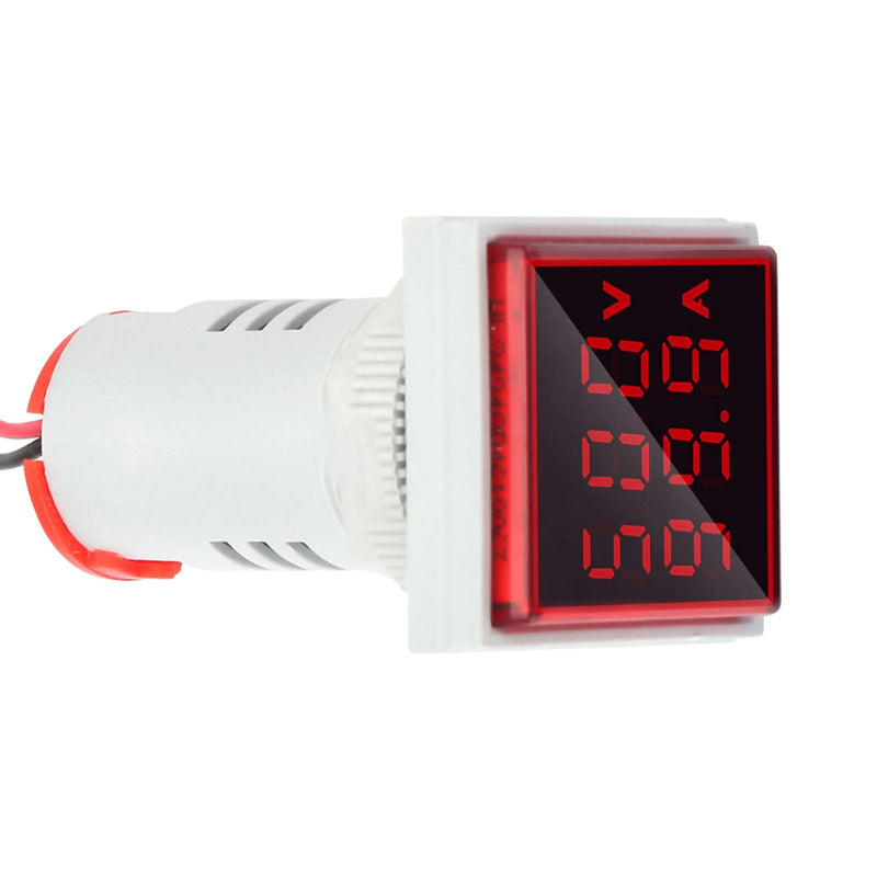 [Australia - AusPower] - LED Digital Voltage Tester Current Detector Square 22mm Dual Display Panel Voltmeter Ammeter AC 0-100A 60-500V Meter Indicator (Red) 