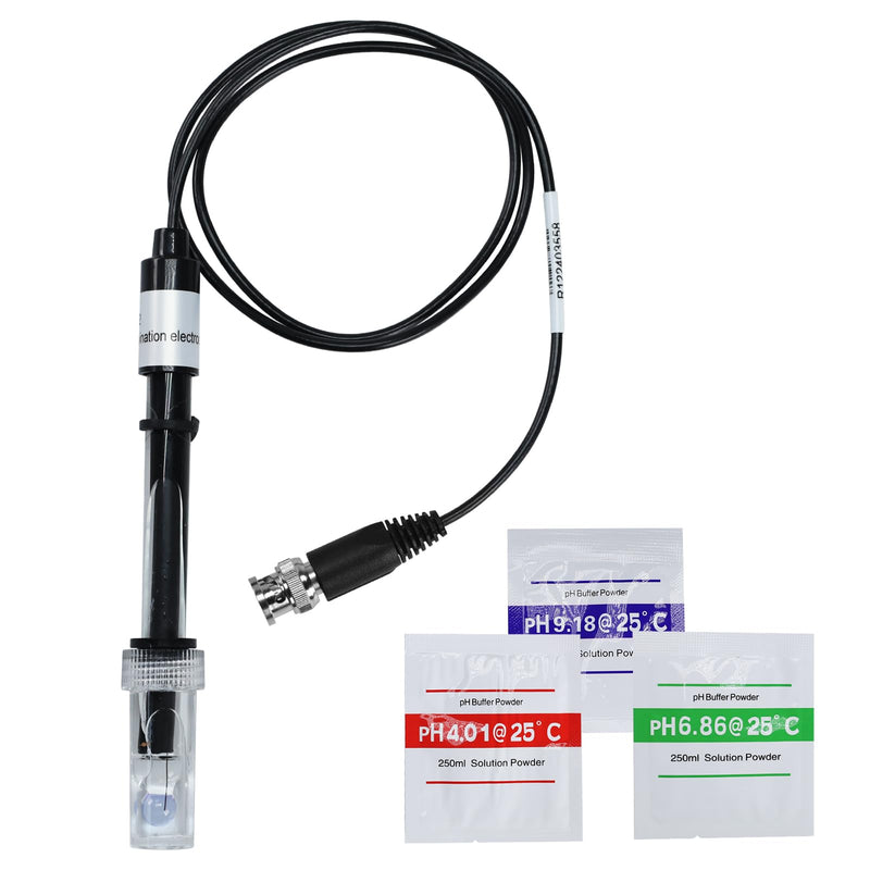 pH Electrode Meter, Refillable pH Probe with BNC Connector High Accuracy pH Sensor Probe with Calibration Powder 0-14 Large Glass Bubble Design pH Meter for Water (2M)