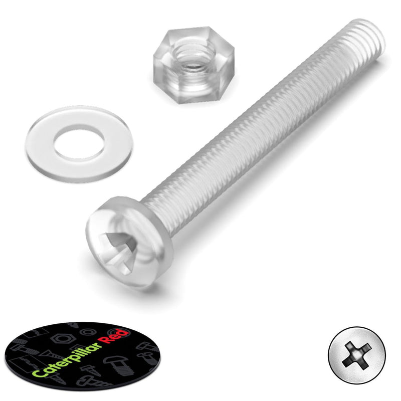 [Australia - AusPower] - Pack of 60 Transparent Clear Plastic Acrylic M3 x 25mm Nuts & Bolts, Washers - Acrylic Plastic Screws, (3/32 x 1 in) 
