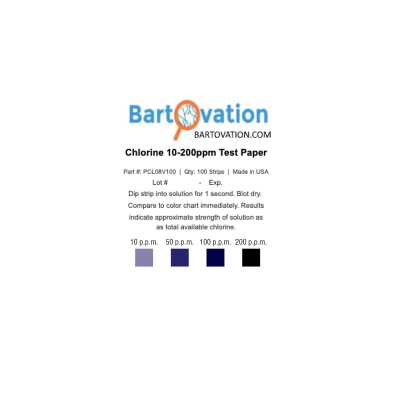 Three Pack Restaurant Sanitizer Chlorine Test Paper, 10-200 ppm [3 Vials of 100 Paper Strips] 300
