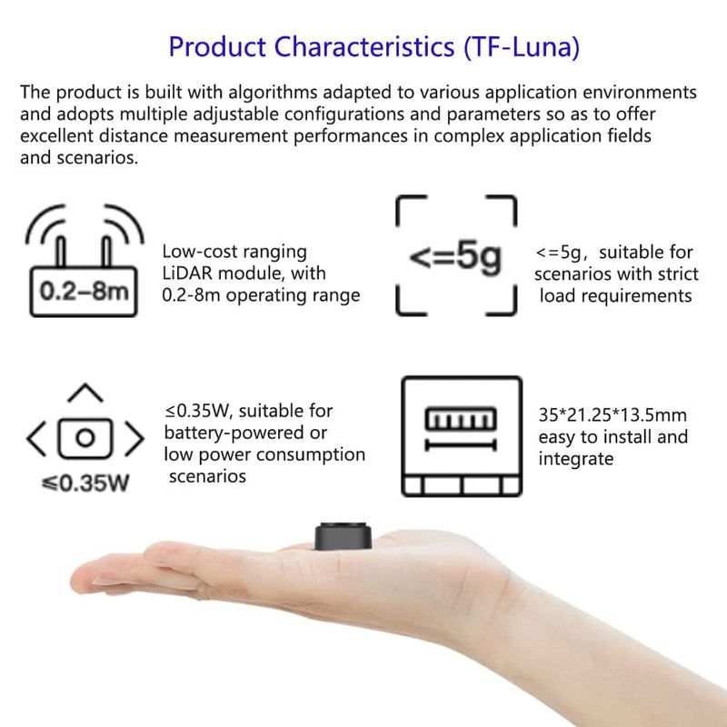 [Australia - AusPower] - Benewake TF-Luna Lidar Sensor Range Finder Sensor Module Single Point Ranging Module Compatible with Pixhawk,and Raspberry Pi with UART / I2C 