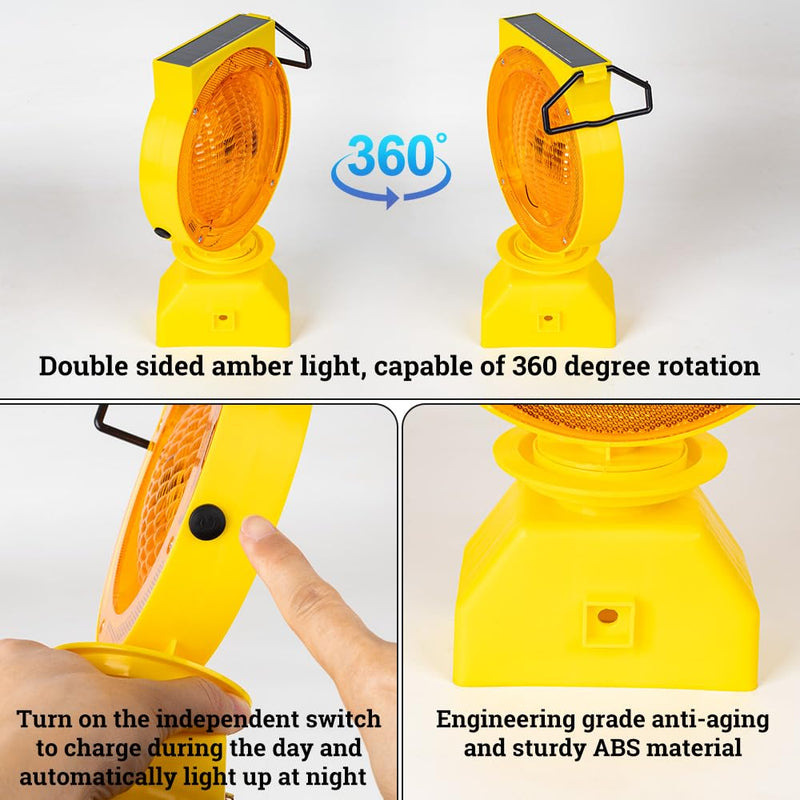 [Australia - AusPower] - Solar Industrial Warning Lights,Wireless Waterproof Rechargeable Safety Barricade Warning Lights,Traffic signal Flashing 2 Sided Visibility Amber LED for Road Construction and Vehicle Emergency 