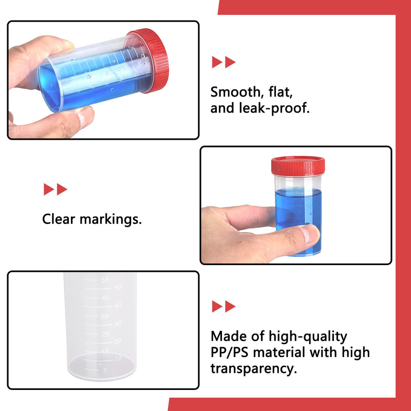 Urine Cup Sample Cup 60 ml with Screw Lid - Urine Sample Container Screw Cap Sample Cup Plastic with Scale & Labels - Sample Storage for Laboratory Medicine Clinic Home