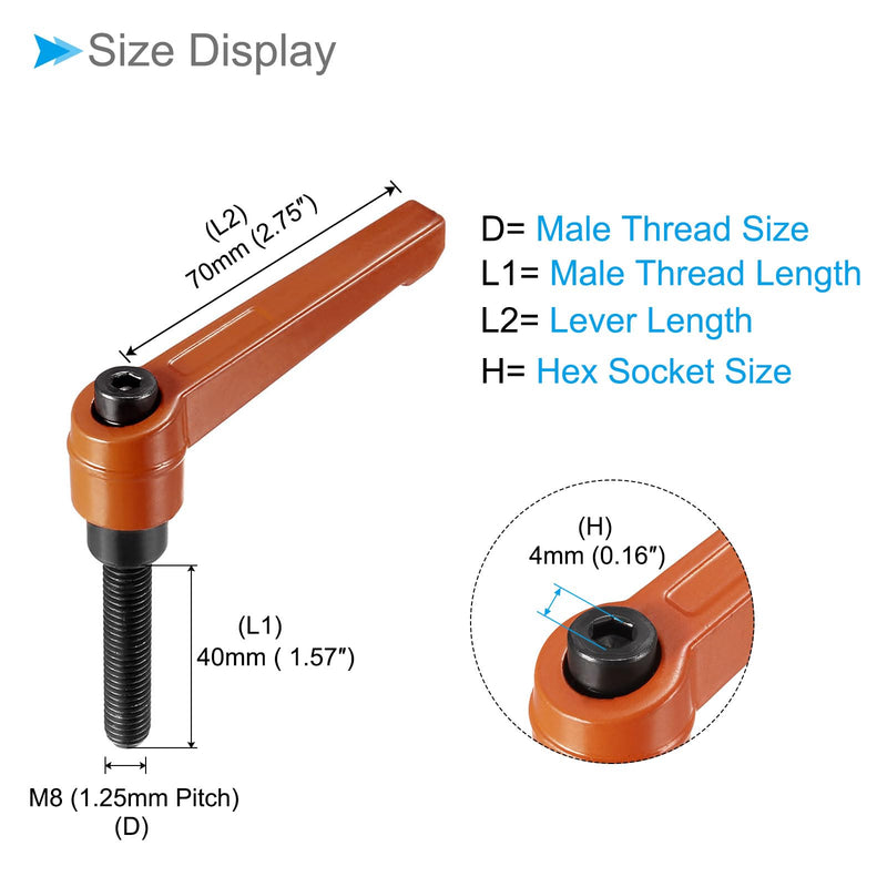 [Australia - AusPower] - Clamping Lever Handles, M8 X 40mm Male Thread, Adjustable Quick Release Locking Rotating Bolt Knobs Orange - (Applications: for Lathe Machinery), 2-Pieces 