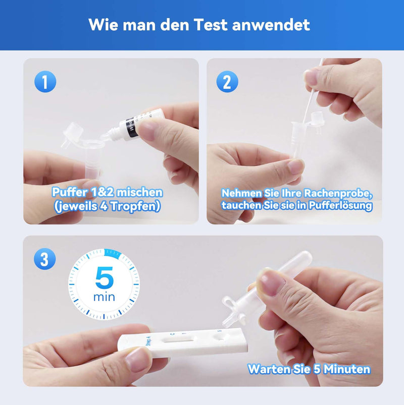 Strep A Self Test for Home Streptococcus Quick Test Throat Swab 97.5% Accuracy for Adults & Children from 4 Years (with Supervision) Pack of 2