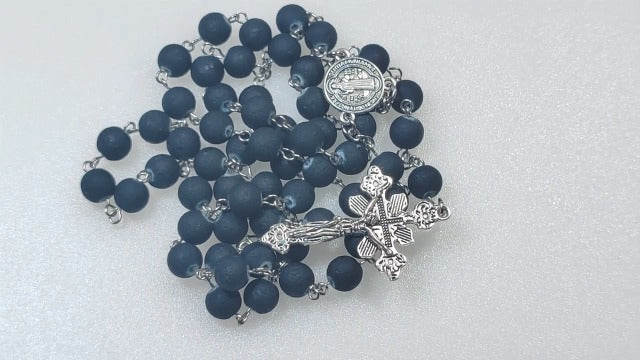 Rosary Beads Chaplet Frosted Ceramic Rosery Cross Catholic gifts Black