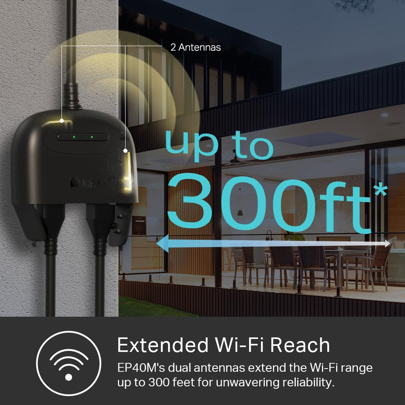 Kasa Matter Smart Outdoor Plug, Dual Outlet, IP64 Weather Resistance, Works with Apple HomeKit, Amazon Alexa, Google Home, SmartThings, 15A/1800W Max, ETL Certified, 2.4G Wi-Fi Only, EP40M Matter, 2-Socket