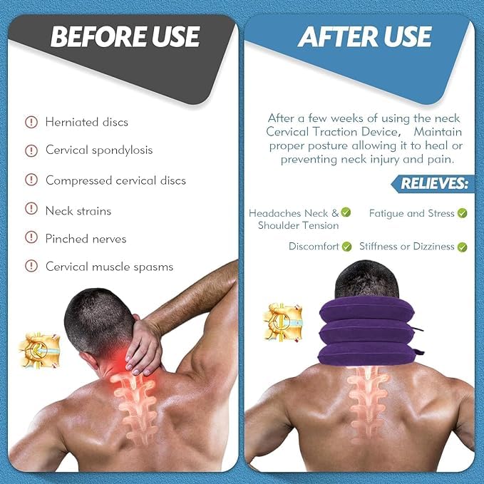 [Australia - AusPower] - Neck Stretcher, Neck Traction Device, Cervical Traction Device, Neck Pain Relief, Adjustable Inflatable Neck Brace & Neck Stretcher Cervical Traction, Neck Decompression Home Use (Purple) Purple 