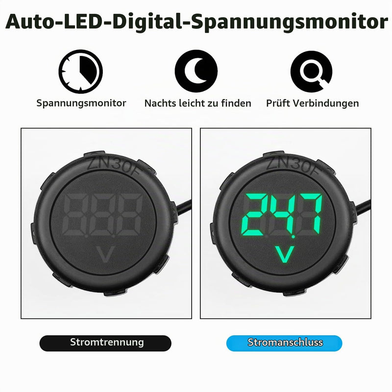DC4V-100V Waterproof Voltage Meter with Digital LED Display | 2 pieces; waterproof and dustproof; green LED display; mini LED circular waterproof voltage meter; for boats, vehicles 2Pcs