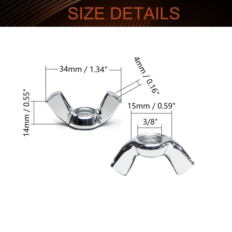 [Australia - AusPower] - MroMax 8PCS 3/8"-16 Butterfly Wing Nuts Carbon Steel Zinc Plated Wing Nuts Silver Hand Twist Tighten Ear Wingnuts Fasteners Parts Wing-Nut for Mechanical Electronic Furniture Decoration 3/8-16 Inch 8 