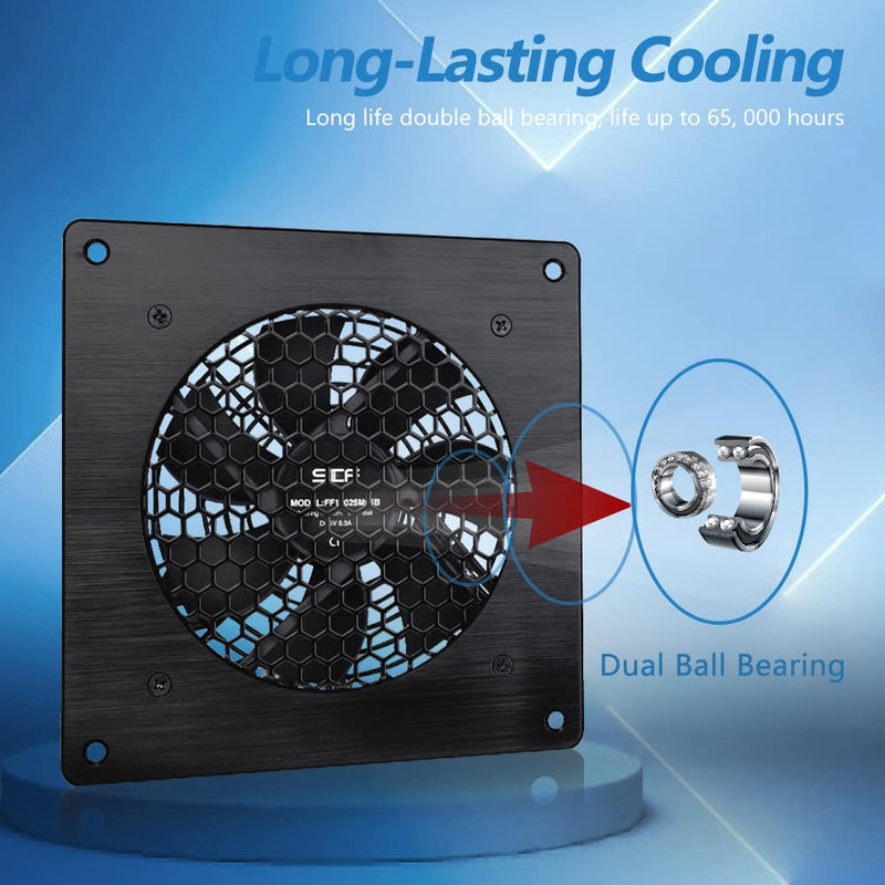 USB Cabinet 120MM Fan Quiet Cooling Fan System 6" with Speed Control, for Home Theater AV Cabinets Adapter(5V1A)+1pcs 120mm FAN Black