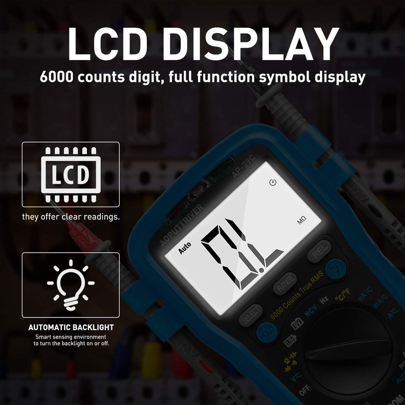 [Australia - AusPower] - Smart Digital Multimeter, AC DC Voltage Current Meter 6000 Count, Auto Range Multi Tester for Volt Amp Ohm Continuity Cap Resistance Diode/hFE Test, Electrical Measuring Tool for Car, Home, Industry 
