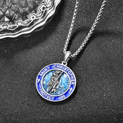 ADMETUS Saint Medals 925 Sterling Silver Protection Necklace Amulet Jewellery Religious Gifts for Men with 2.5mm 22"+2" Rolo Chain B00-Saint Christopherl (Surf)