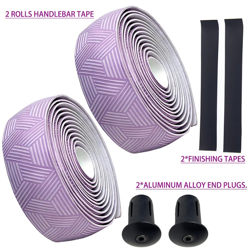 Bike Handlebar Tape, PU Anti-Slip and Wear-Resistant+EVA Shock-Absorbing and Comfortable Bar Tape for Road Bike, Gravel Bicycle Tape with End Plugs, 2 Roll Wrap Grips Tape (Light Purple) light purple