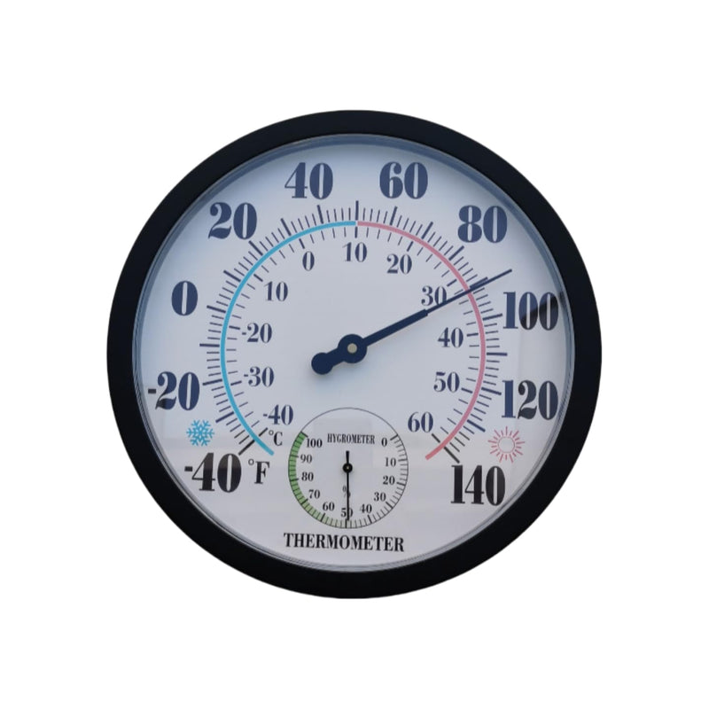 [Australia - AusPower] - Generic Indoor Outdoor Thermometer with Humidity Gauge, White Round Analog Dial, -40°F to 140°F Temperature Range, Wall Mount, No Batteries Required 