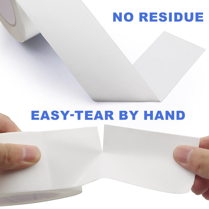 White Duct Tape Heavy Duty Waterproof, 2 Inches x 32 Yards, Strong, Durable, Easy-Tear by Hand, Residue-Free for Home Repairs, Fixed Carpet Edge, DIY Projects White