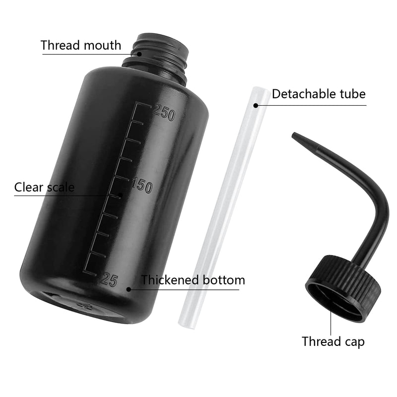 [Australia - AusPower] - Wash Bottle 2pcs 250ml/8oz Safety Bottles Watering Tools, Economy Plastic Squeeze Washing Cleaning Bottle with Narrow Mouth Scale Labels for Medical Succulent Irrigation Wash Plant Bottle (Black) Black 
