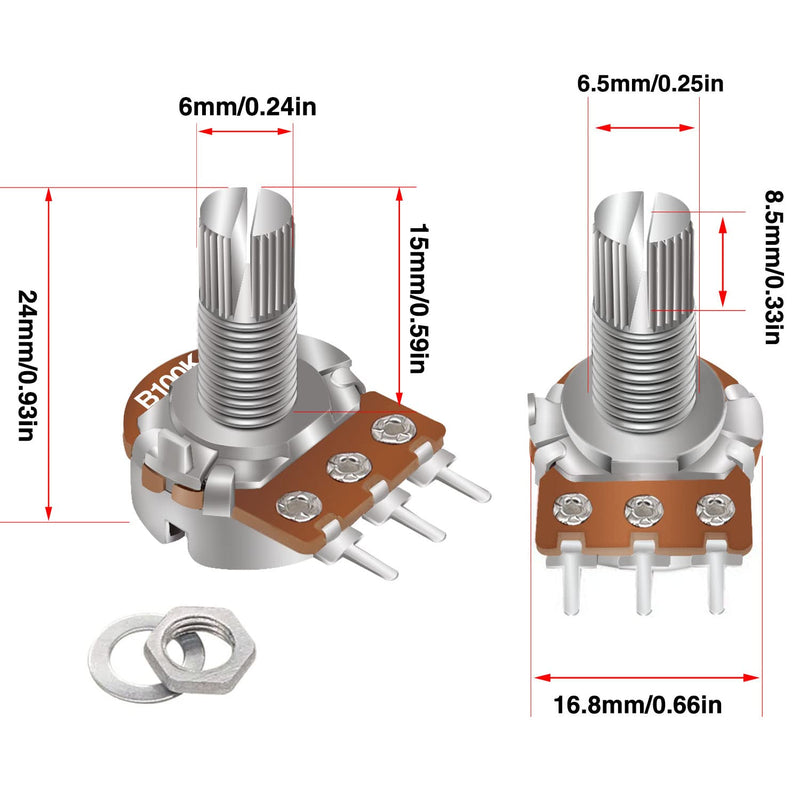 [Australia - AusPower] - Taiss 30pcs 100K Potentiometer Variable Resistors 3 Terminals Linear Taper Rotary Audio B Type Potentiometer, Volume Control Potentiometer Shaft length 15mm WH148 100K Ohm Potentiometer 