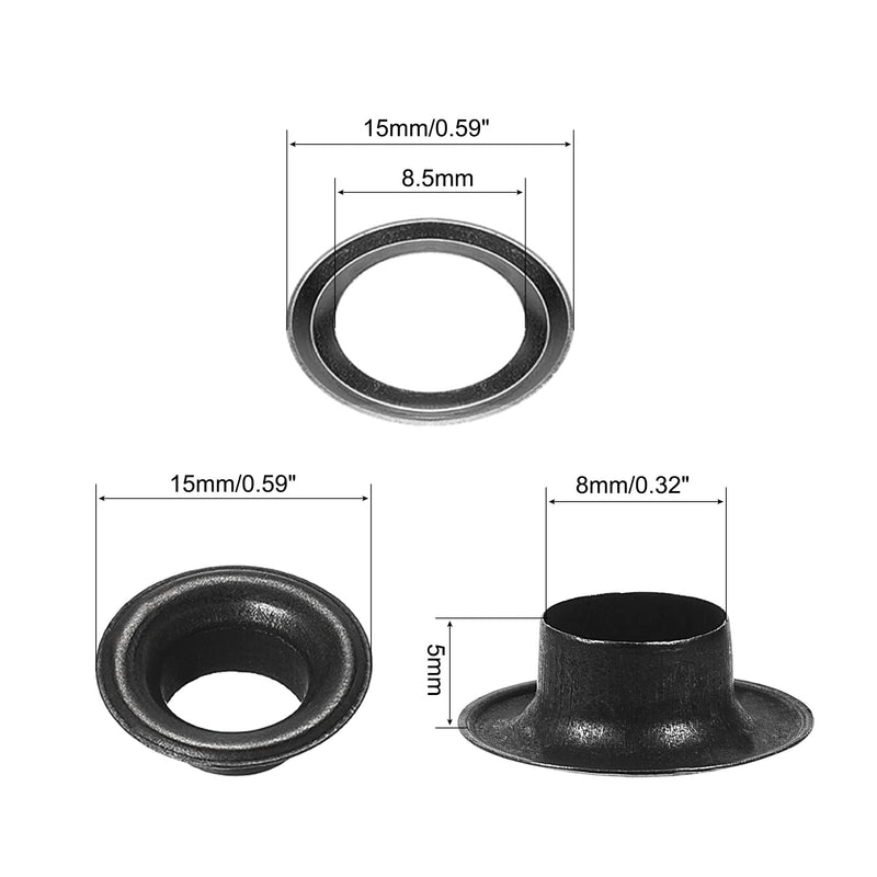 uxcell Grommet Tool Kit 100 Sets 5/16" Copper Grommets Eyelets with 3pcs Install Tools, 8mm Inside Dia. Black