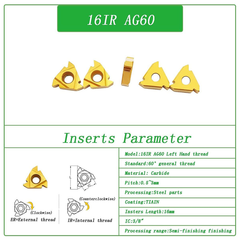 [Australia - AusPower] - 10PCS 16ER AG60 / 16IR AG60 CNC Lathe Indexable Threading Carbide Turning Insert Blade (16IR AG60) 
