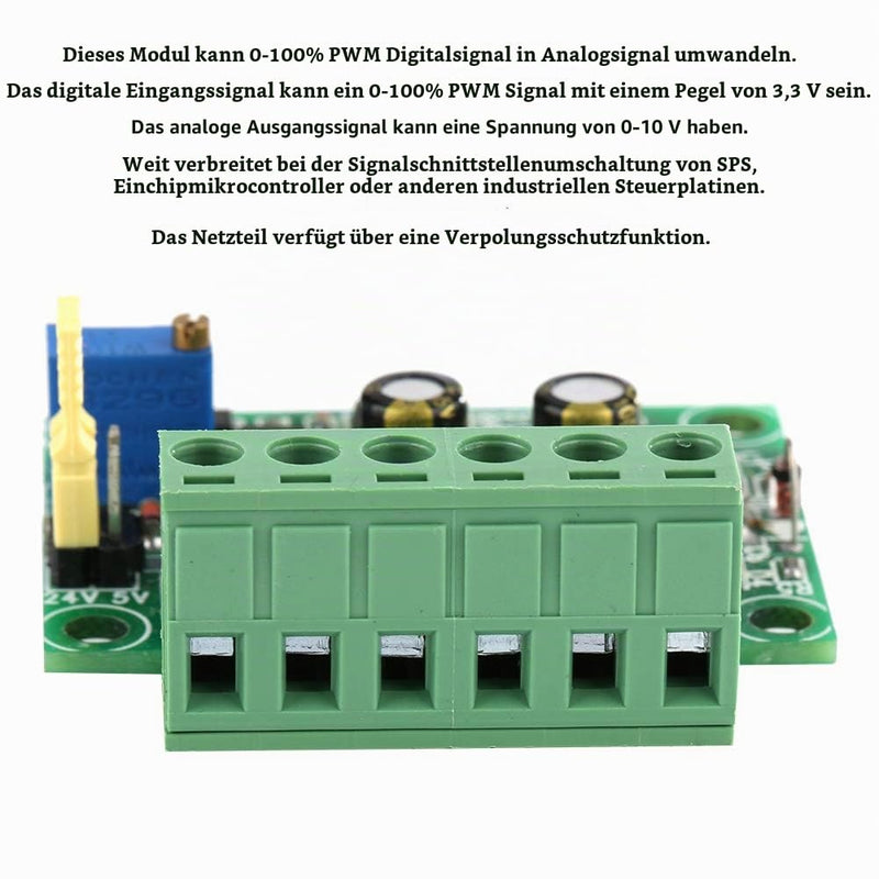 Fafeicy 3.3 V PWM to 0-10 VD/A Converter Module for Industrial PLC Control - Digital-Analog Converter for Signal Conversion in Industry, with Reverse Polarity Protection Function