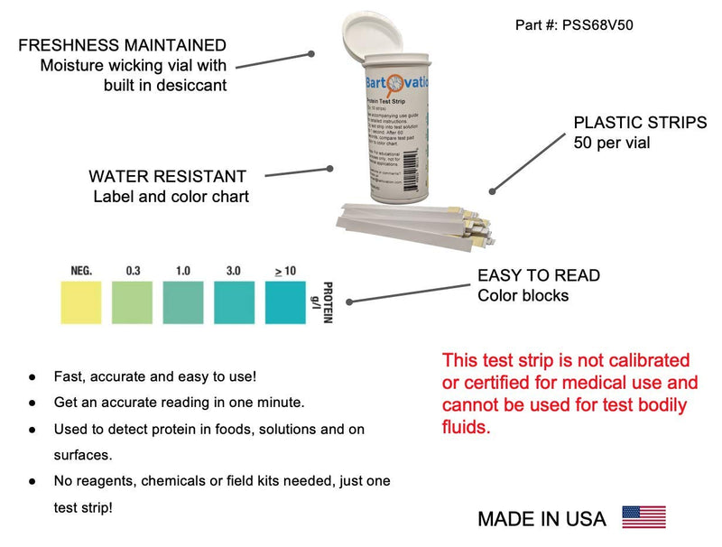 [Australia - AusPower] - Residual Protein Food Test Strips, 0-10 g/L [Vial of 50 Strips] 