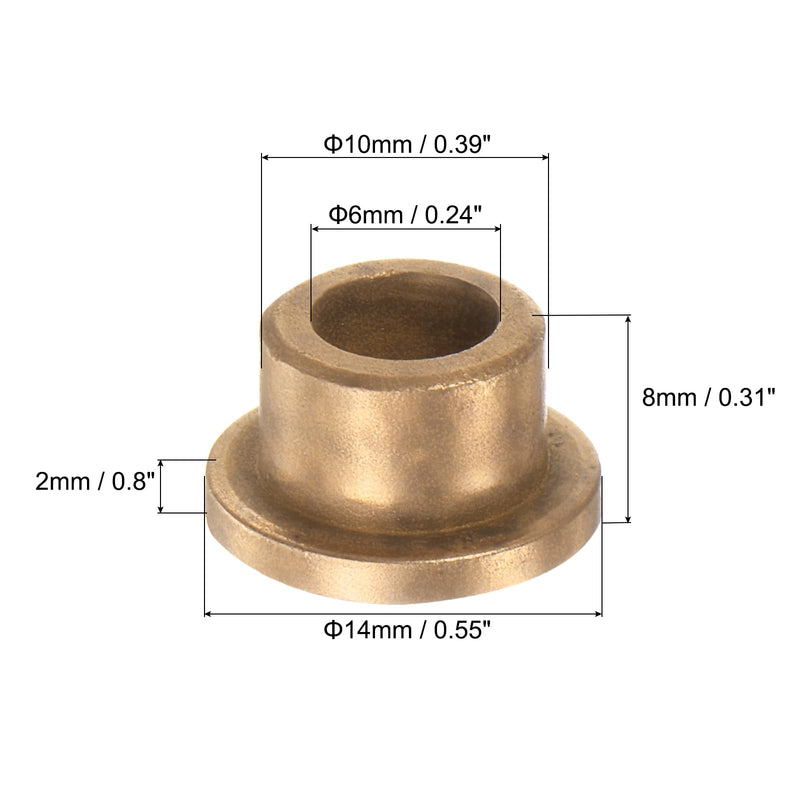 [Australia - AusPower] - uxcell 12pcs Flange Sleeve (Plain) Bearings 6mm Bore x 10mm OD x 8mm Length, Self-Lubricating Sintered Bronze Bushings 