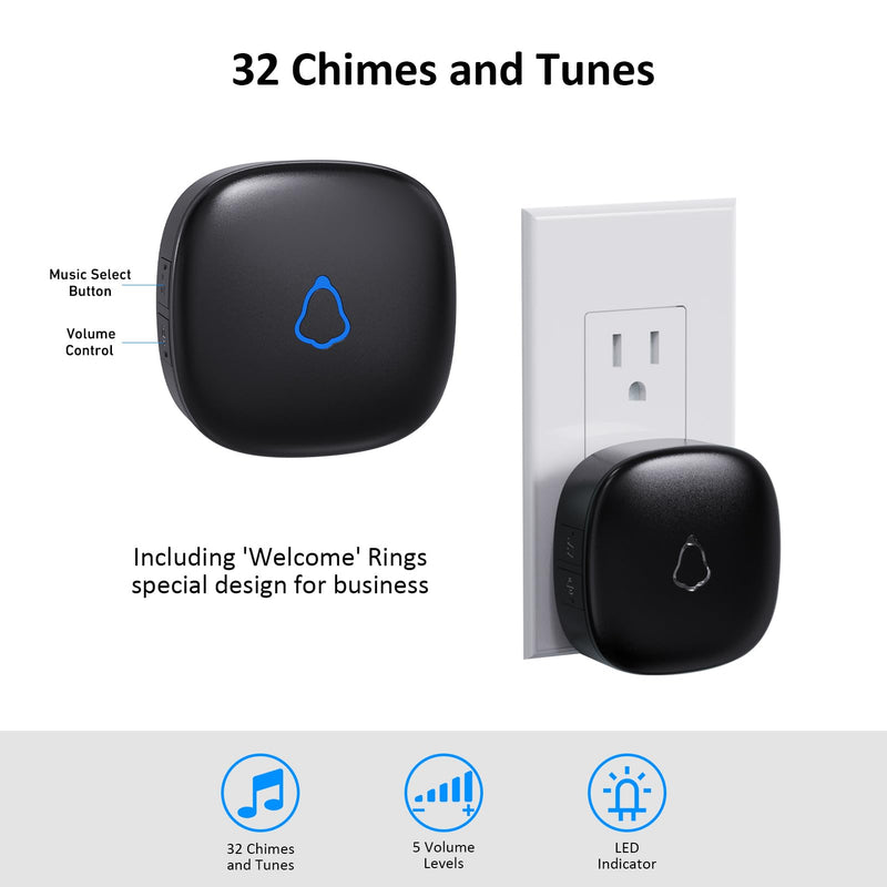 Bundle: Black + White Wireless Motion Sensor Alarm Indoor Movement Activated Doorbell Chime for Home Doorway/Business Entry/Garage Security/Store Entrance, Pet/Elderly/Dementia Monitor