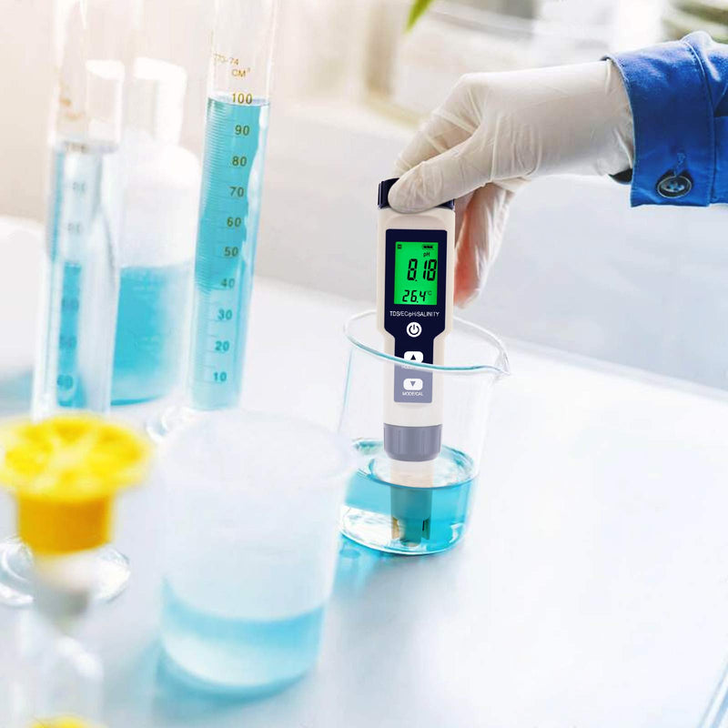 [Australia - AusPower] - Pentype Multi-Paramater 5-in-1 Water Quality Tester (pH/TDS/EC/Temp/Salinity) Waterproof Digital Meter Household Industrial Laboratory Analysis 