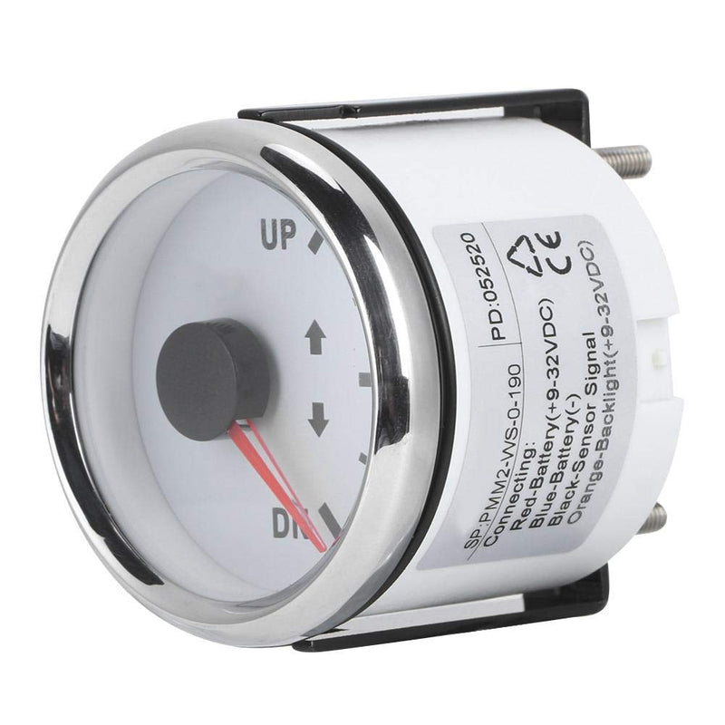 [Australia - AusPower] - Boat Trim Gauge, 52mm/2in Stainless Steel UP-DN Boat Trim Gauge 0-190ohm Trim Tilt Indicator Red Backlight (White Dial Silver Frame) White Dial Silver Frame 
